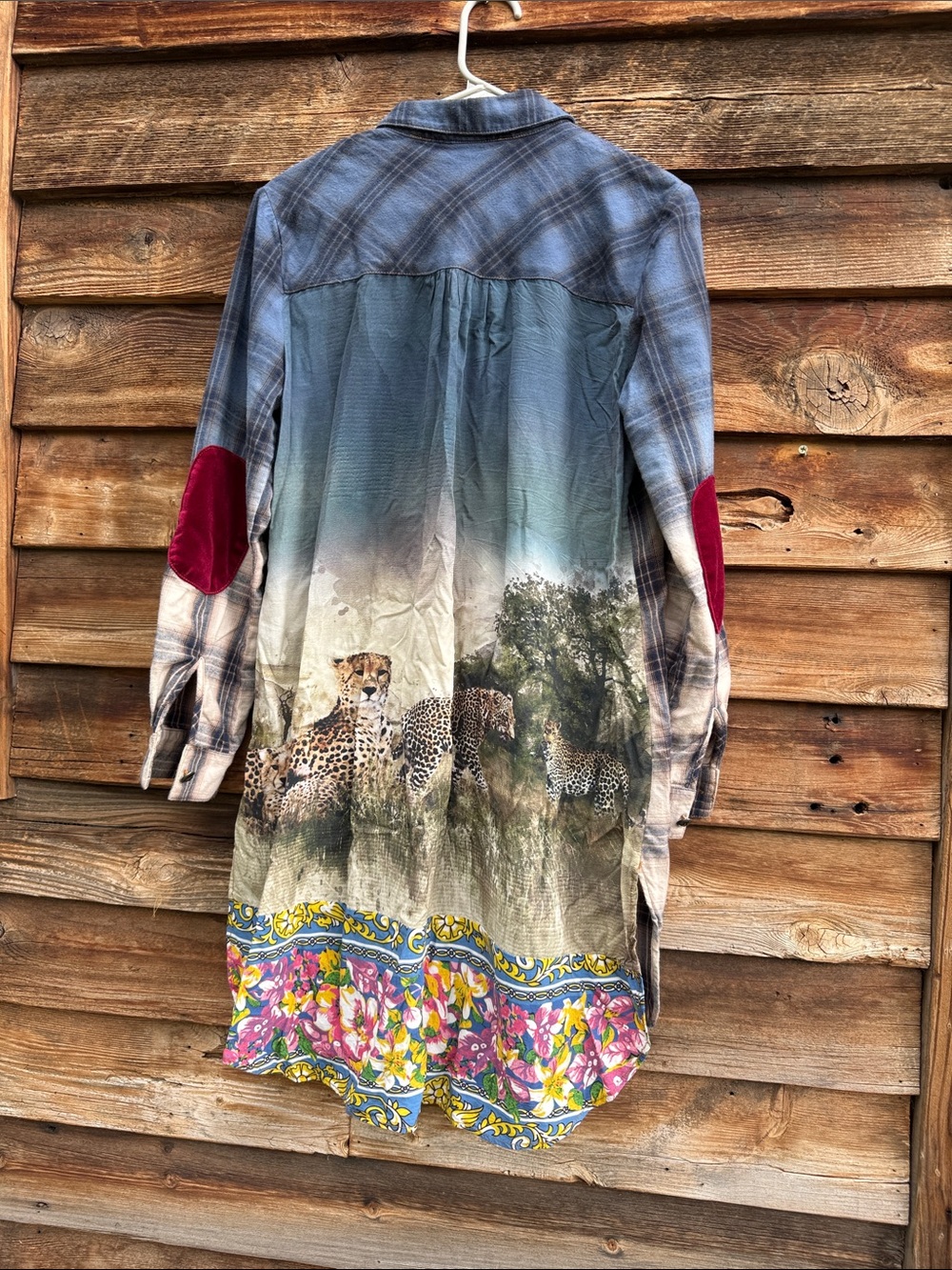 ARATTA Silent Journey Long Sleeve Shirt Dress cheetah elbow pads patchy